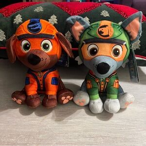 Set of TWO- 2024 Paw Patrol Jungle Pups ZUMA and ROCKY 8" Plush -Nick Jr- NWT